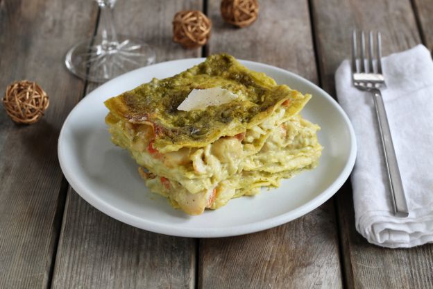 Lasagne al pesto, granchio e cappesante