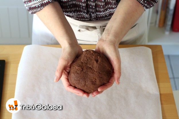 Mescolare il tutto prima con l'aiuto di un mestolo di legno, poi impastare a mano finché l'impasto sia omogeneo. Formare una palla