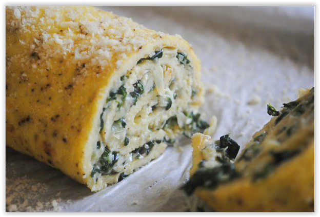 Rotolo di frittata con carciofi e pesto di rucola